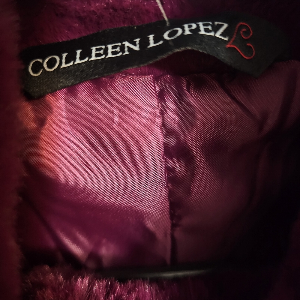 NWT Colleen Lopez Rich Plum Faux Fur Jacket Large - Picture 2 of 5